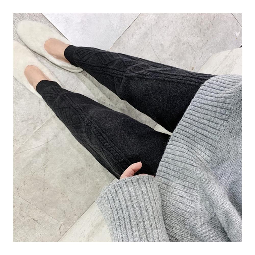 Damen Winterhose mit weitem Bein und Kordelzug - Verdickte Retro Pluderhose für kalte Tage Warme Pulloverhose mit geradem Bein für Outdoor-Aktivitäten Schlanker und eleganter Stil