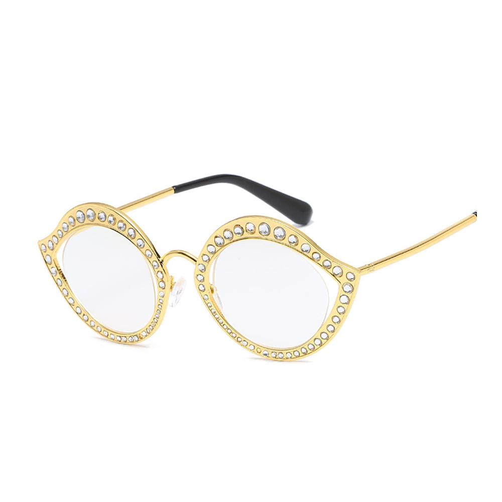 Mode-Sonnenbrille für Damen Cat-Eye-Design Metallrahmen Diamantenverzierung UV-Schutzgläser (Farbe VS