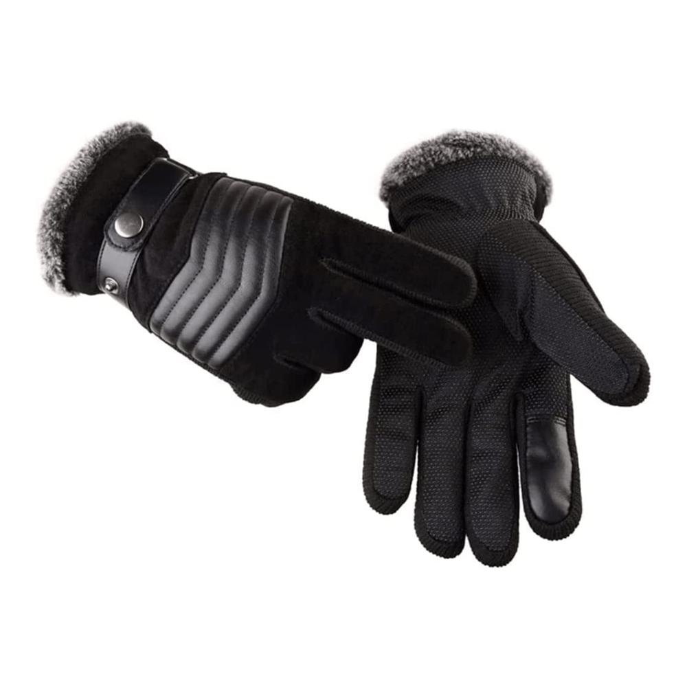 Herren Winter-Handschuh-Set Atmungsaktiv modisch Touchscreen Leder Schwarz