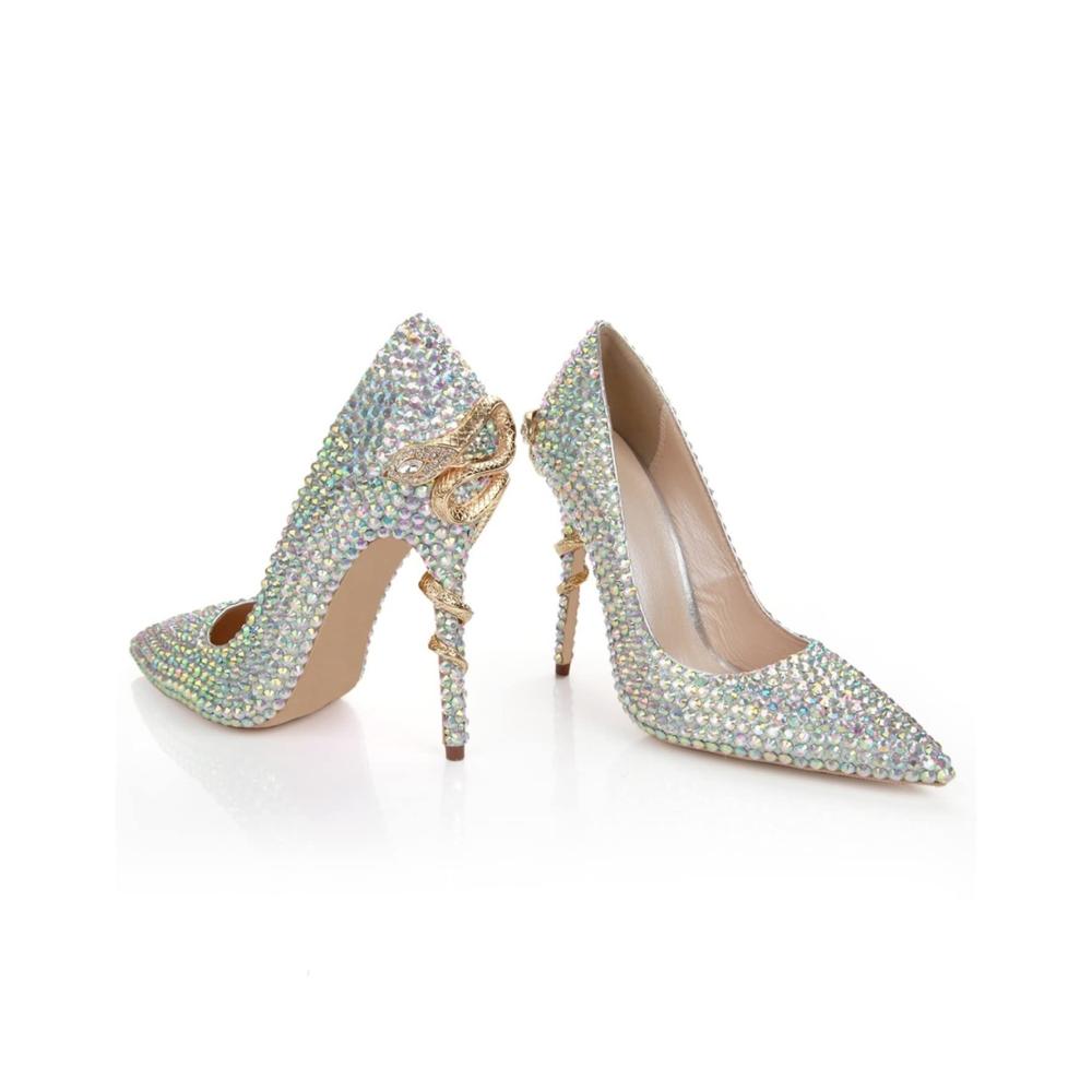 Elegante Damen Keilpumps für Brautkleider - Hochwertige Glas Damenschuhe mit Markendesign und hohen Absätzen
