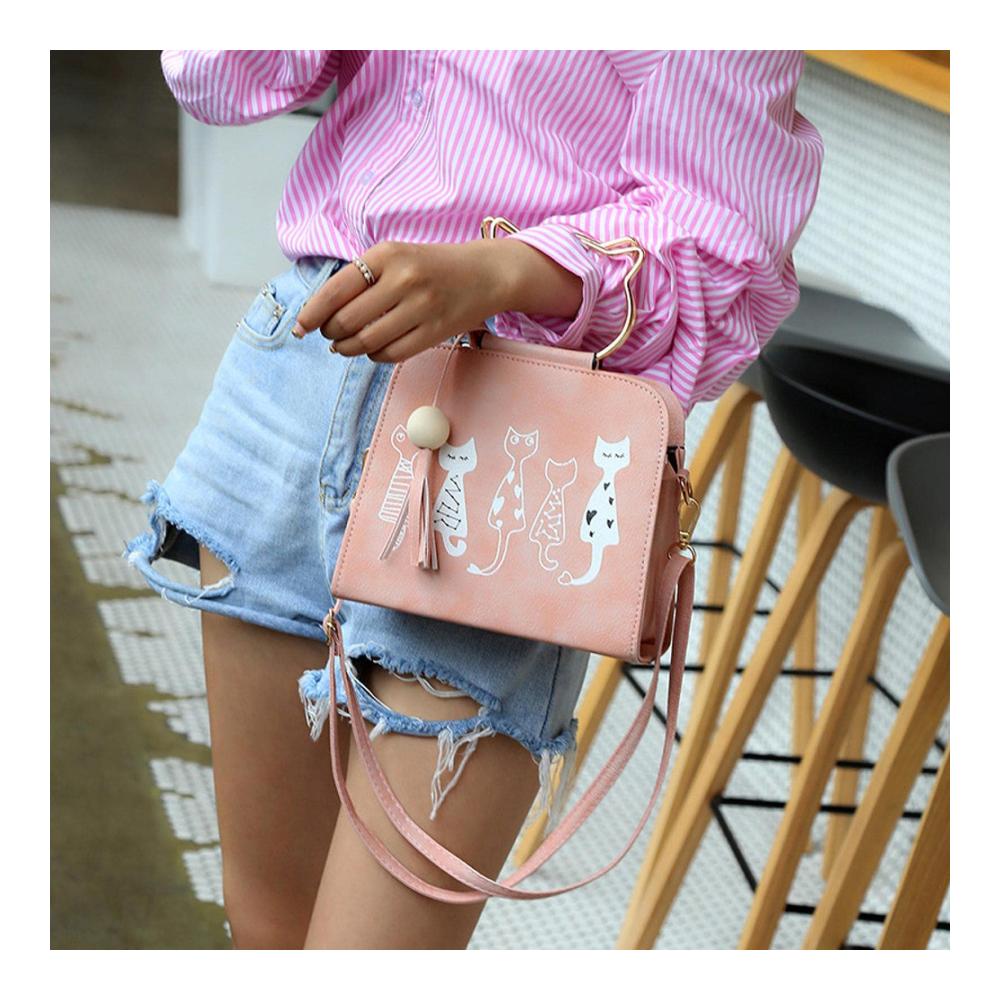 Katzenmuster Kulturtaschen Messenger Bag – Damen Handtasche mit Schultergurt und Quasten Kosmetiktasche im Tierdesign stilvolle Umhängetasche für Frauen trendige Modeaccessoires