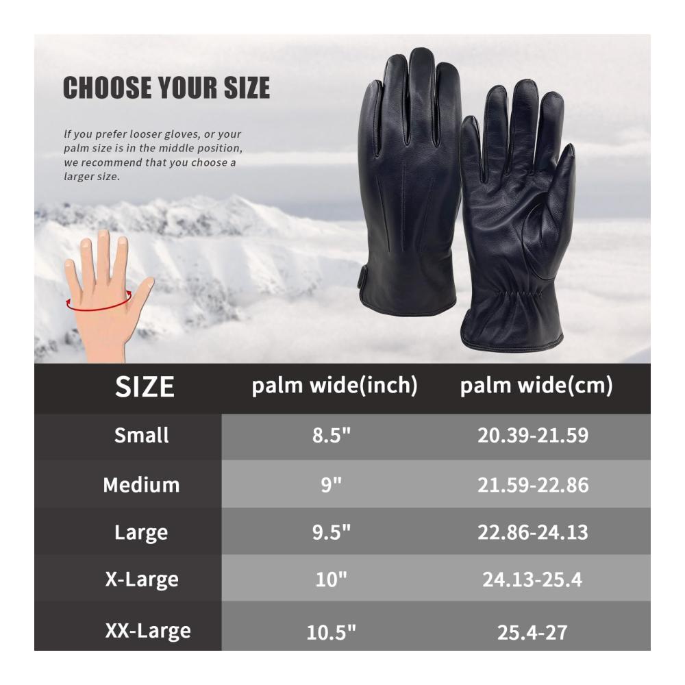 Warme Herrenhandschuhe aus echtem Schaffell-Leder mit Kaschmir oder Wollfutter für den Winter