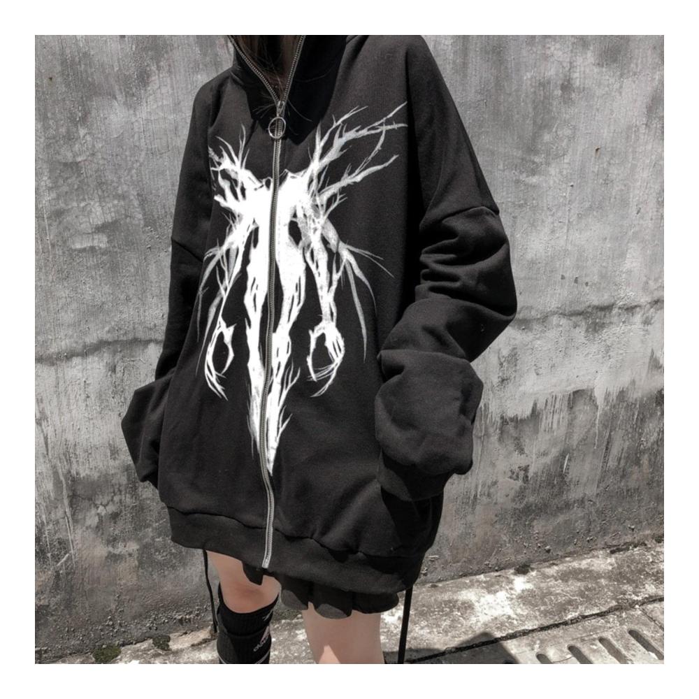 Koreanische Harajuku Y2K Strickjacke Frauen - Trendiger New Hip Hop Coat in Schwarz XL