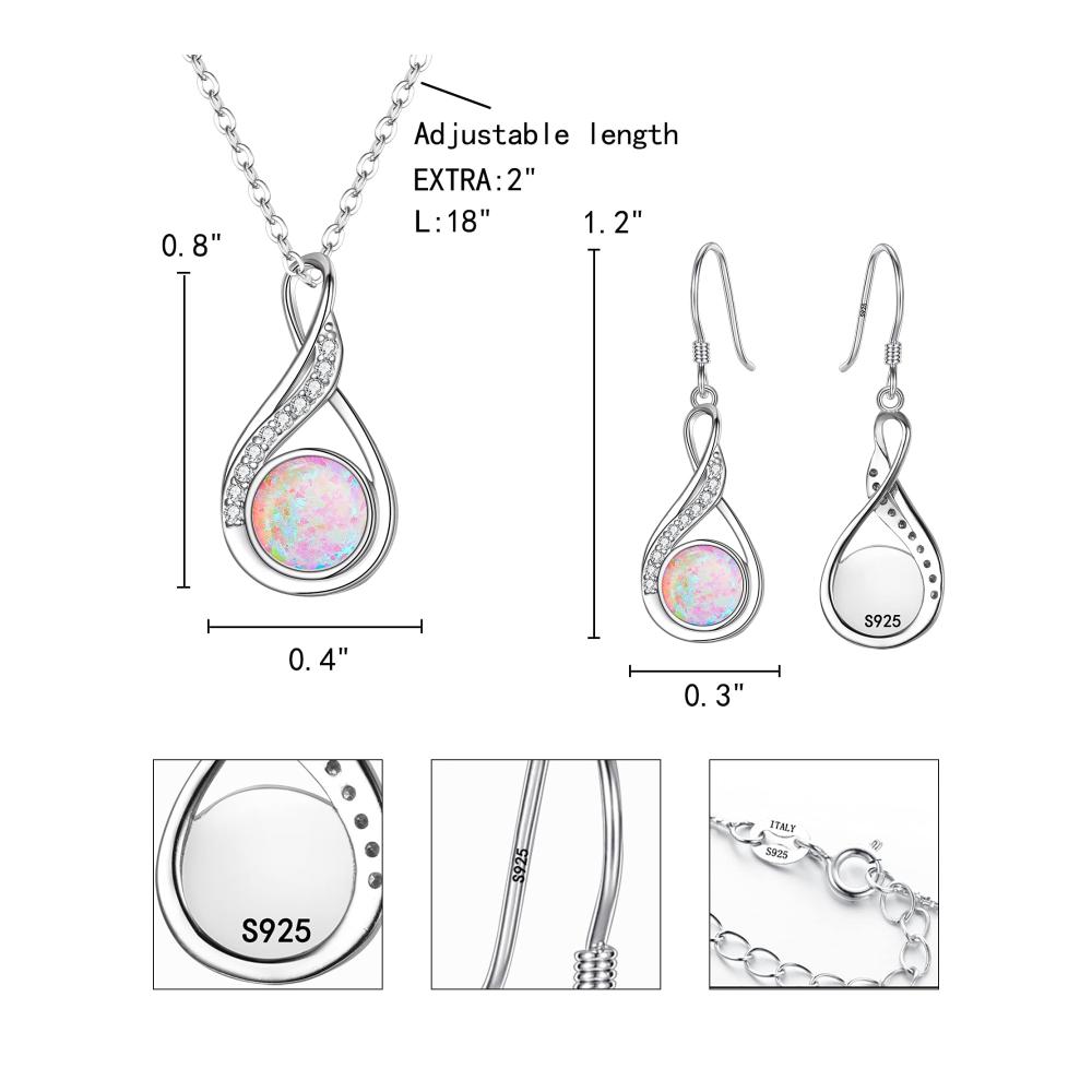 925 Sterling Silber Schmuckset für Damen mit Zirkonia Cream Süßwasser-Zuchtperlen-Anhänger Elegant Spiral-Design Halskette und Hook-Ohrringe im Unendlichkeitsstil