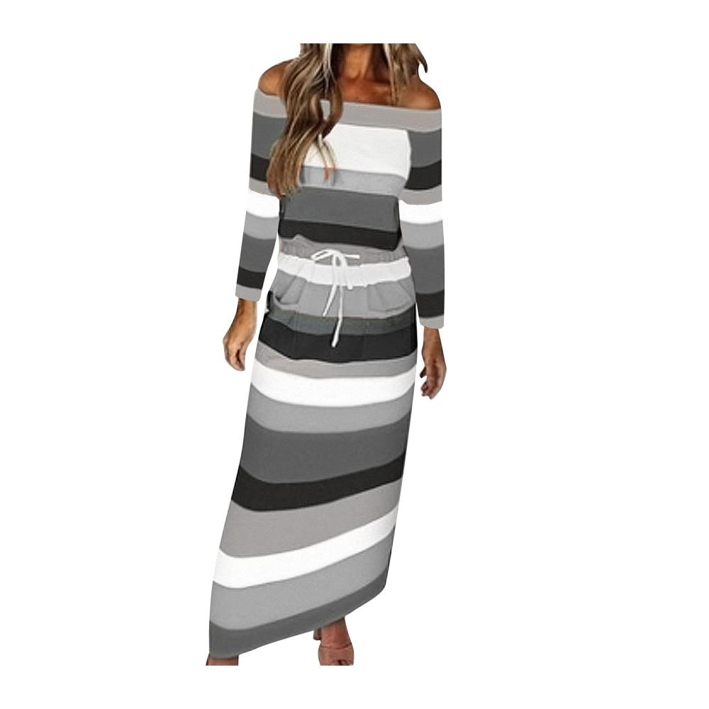 Langarmshirts Damen Trendiges Off-Shoulder Design Kontrastnähte Kordelzug und gestreifter Overall für stilvolles langärmeliges Kleid mit betonter Taille