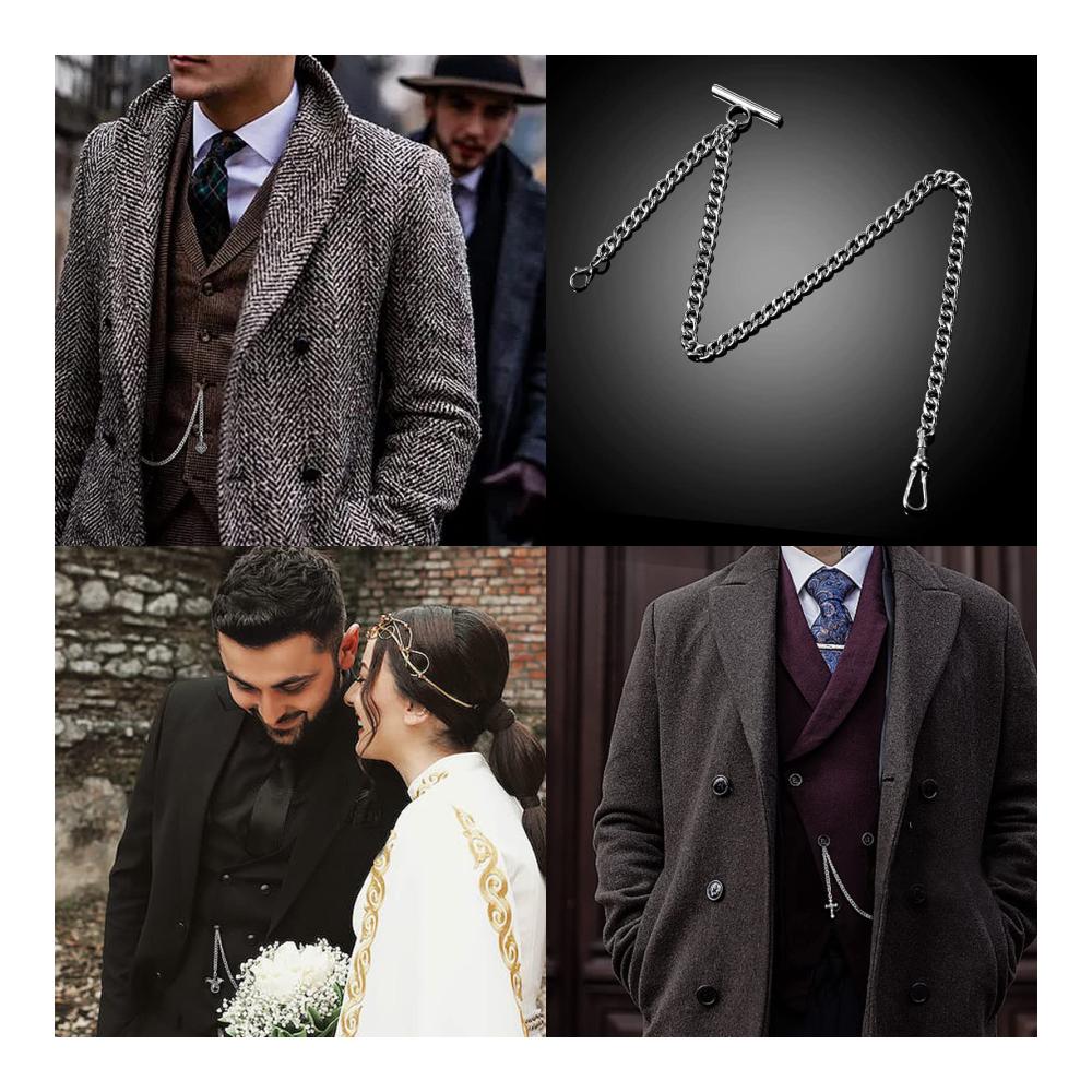 Herren Taschenuhr mit Albert Kette Vier-Blattgras Schlüssel Design FOB Charme