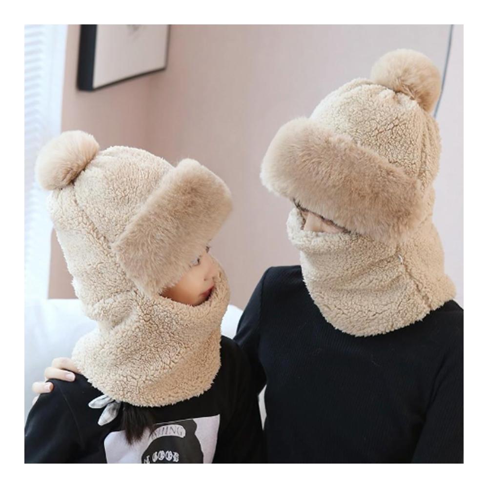 Damen Fahrrad Mütze Schal & Handschuh-Set - Winddichter Schal mit integriertem Ohrenschutz Strickmütze mit 2-in-1 Maskenschal - Windproof Cap Scarf Hut für Damen