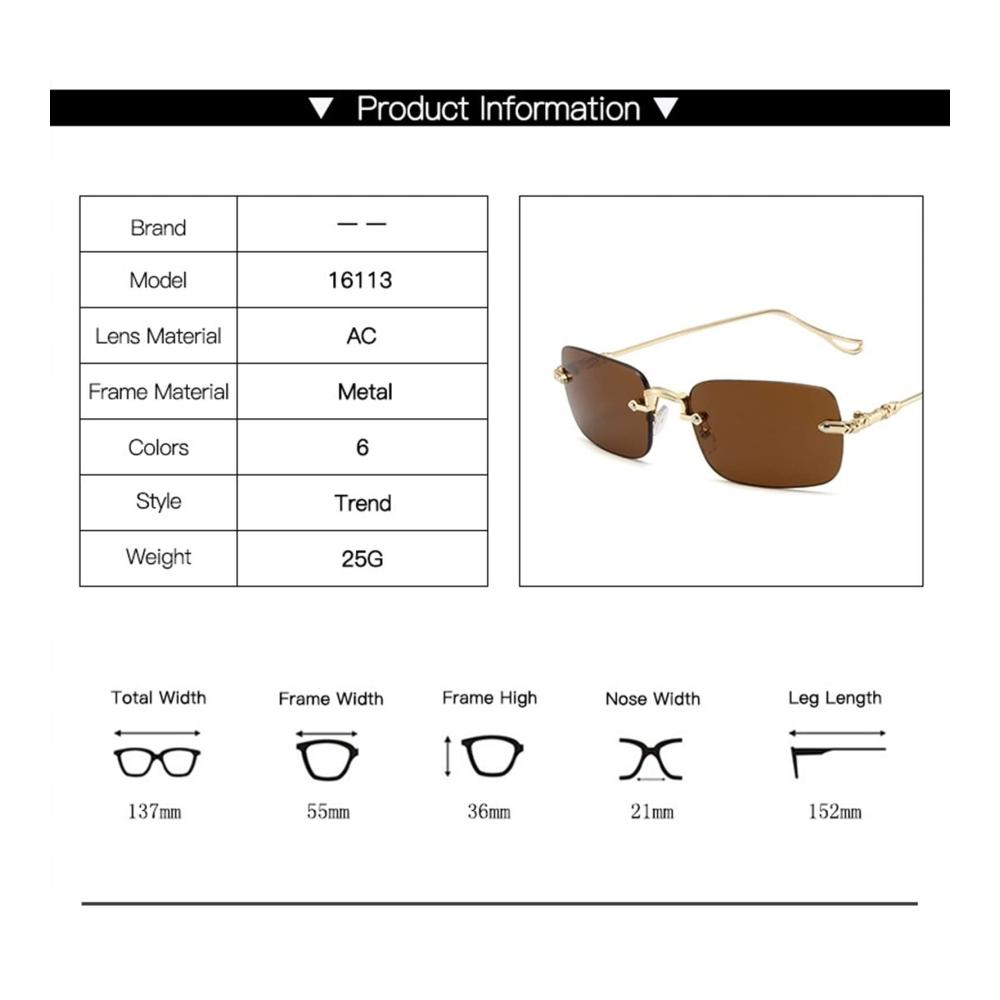 Metallene randlose Sonnenbrille für Männer und Frauen - Quadratische Retro-Sonnenbrille mit kleinem Rahmen