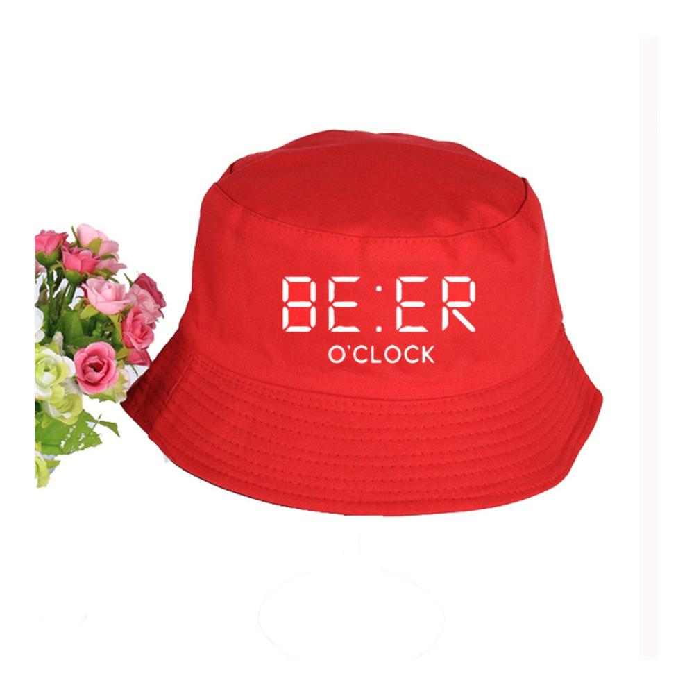 Fischerhüte UKKD Baumwoll-Fischerhut mit Bier OClock Druck – Sommer-Eimerhut für Damen und Herren