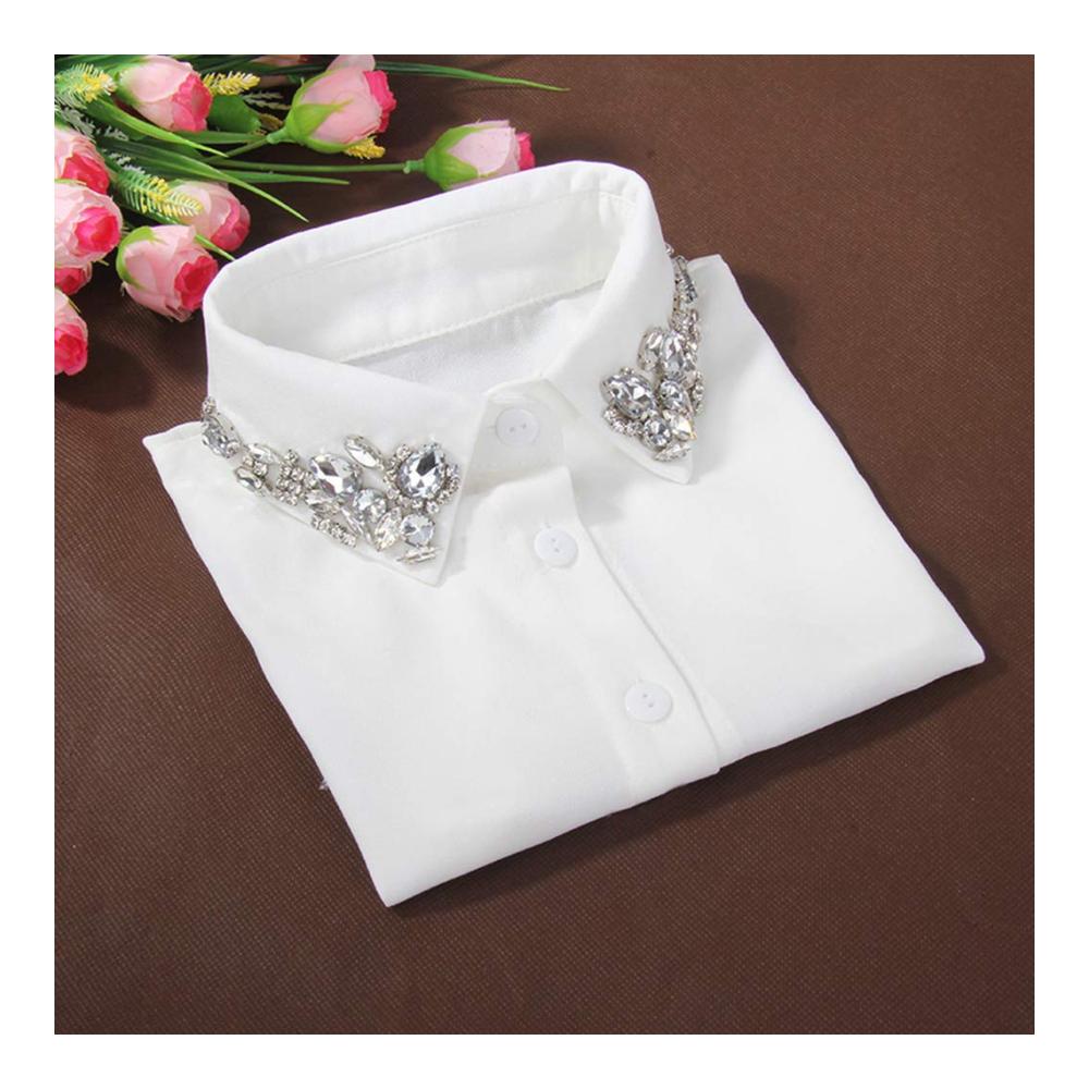 Abnehmbarer Blusenkragen für Damen - Eleganter Chiffon-Kragen mit Water Drop Crystal Rhinestones Krageneinsatz für Blusen und Tuniken Damenmode mit abnehmbarem Schmuckkragen