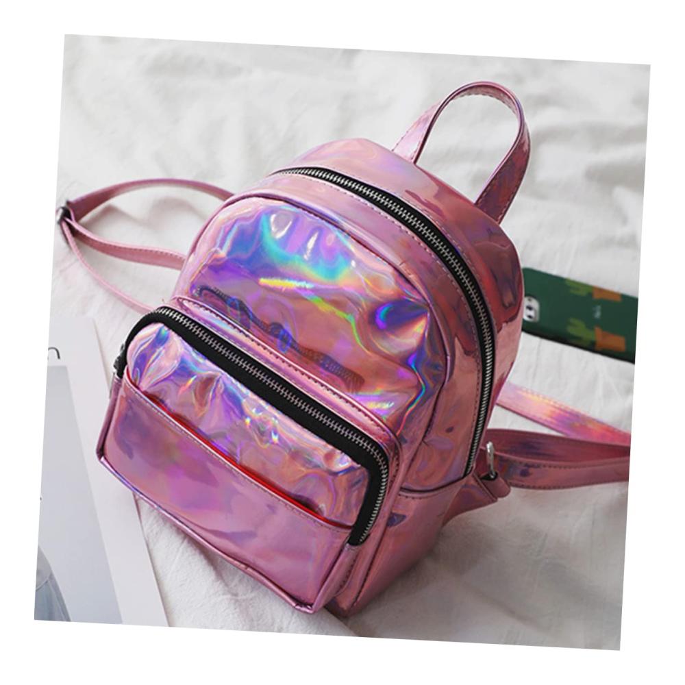 Holografischer 2-Er Rucksack Verstellbar Reflektierend Schillernd - Mini-Umhängetasche für Mädchen Damen - Lässiger Schulranzen mit Floral-Design
