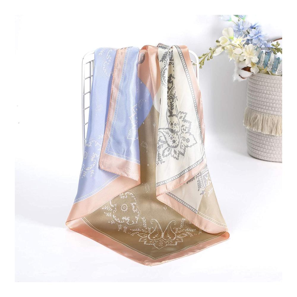 Polyester Bandana Set für Damen - 4er-Pack Kopftücher Vierecktuch Halstuch aus Satin - Stilvolle Accessoires für Mädchen