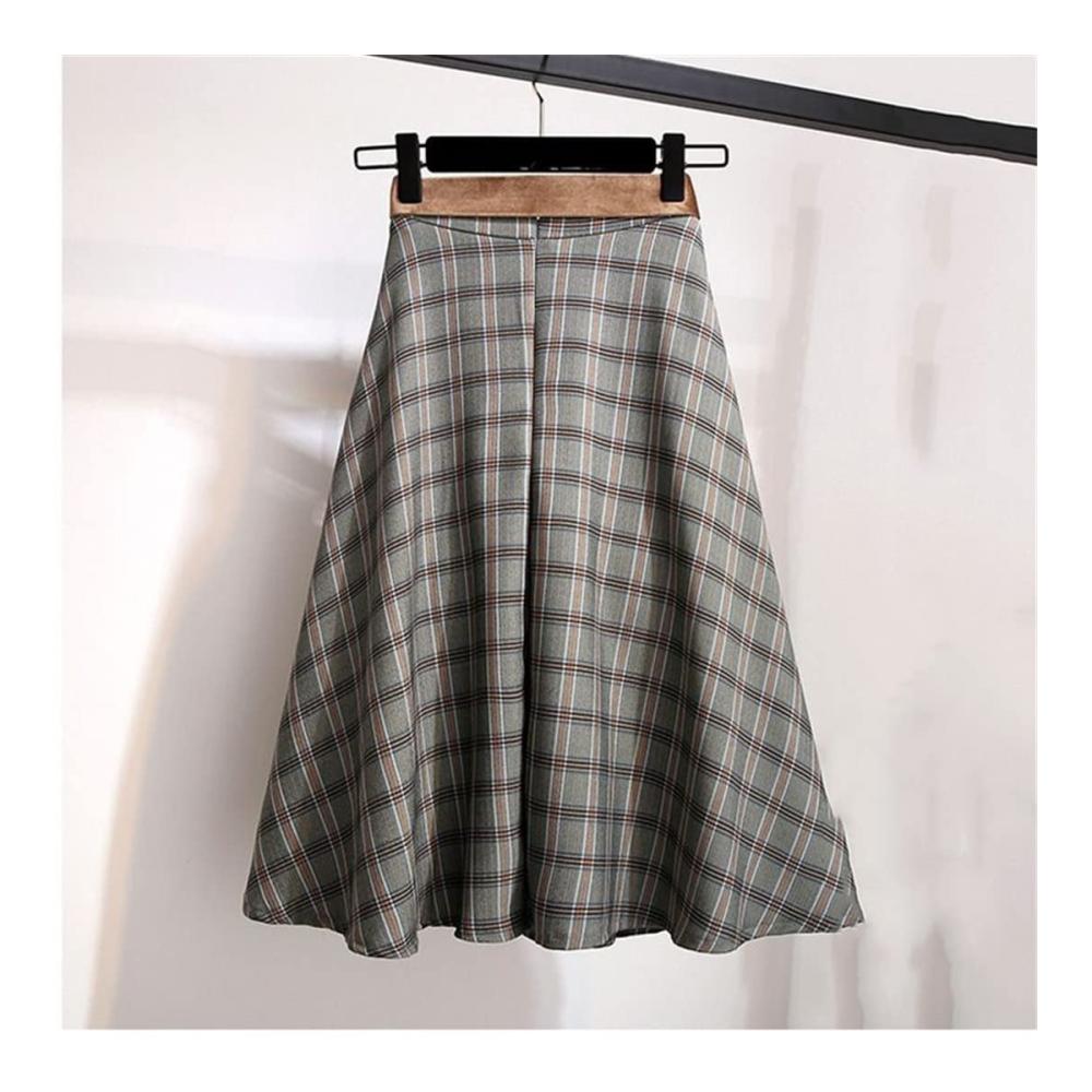 Plaid Vintage Winterrock - Damen A-Linie mit Hoher Taille Warm und Elegant