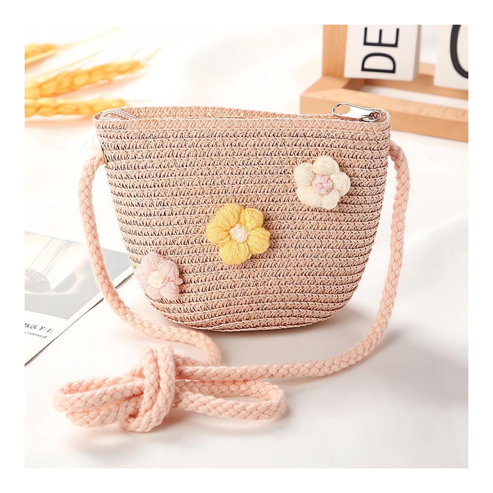Stroh-Sonnenhut-Set für Kinder Mädchen Sonnenhüte mit kleiner Tasche - ideal für den Strandurlaub und Outdoor-Aktivitäten