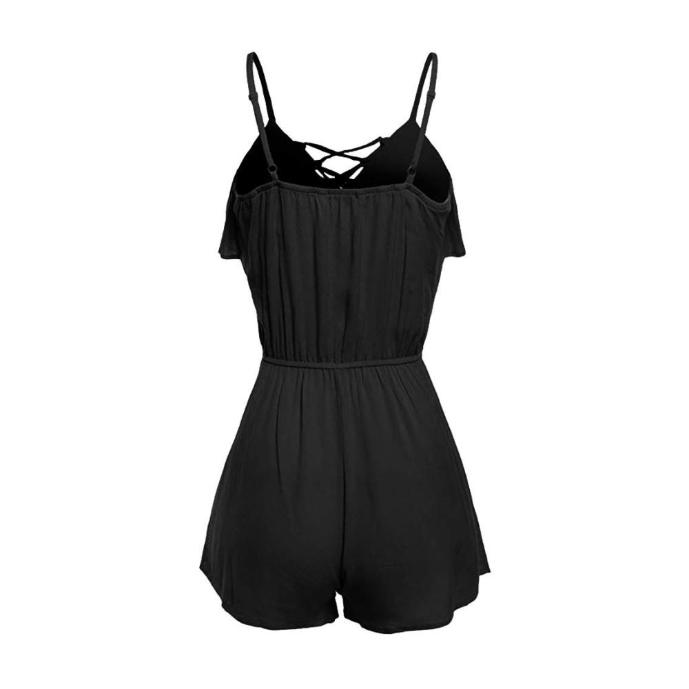 Damen Jumpsuit mit großem Ärmellos-Design Overlapp-Detail und Frill-Verzierung - Eleganter Overall für Sommer Damen-Jumphat-Kostüm mit Affenmotiv in Übergröße