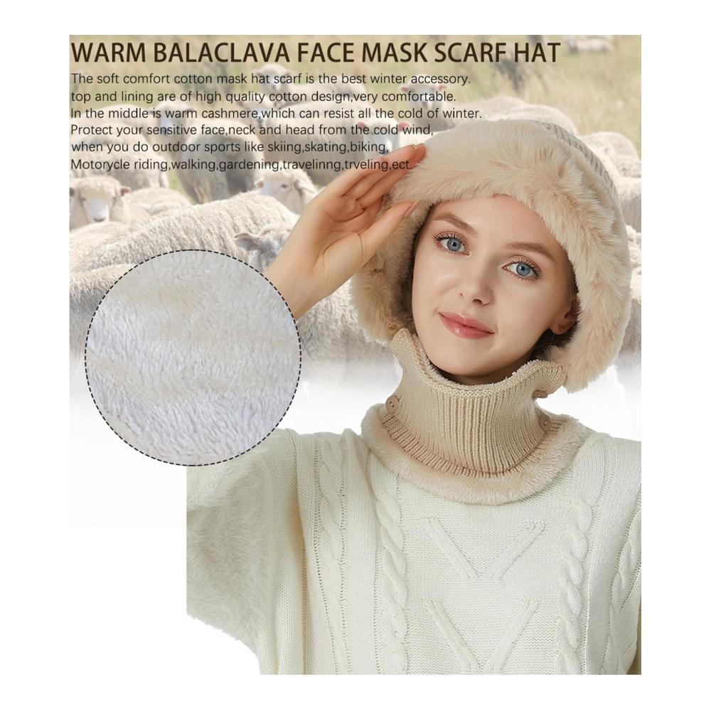 Crazy Bean Wintermütze mit Nackenwärmer – Strickmütze Damen für Warme Outdoor Aktivitäten und Gesichtsabdeckung