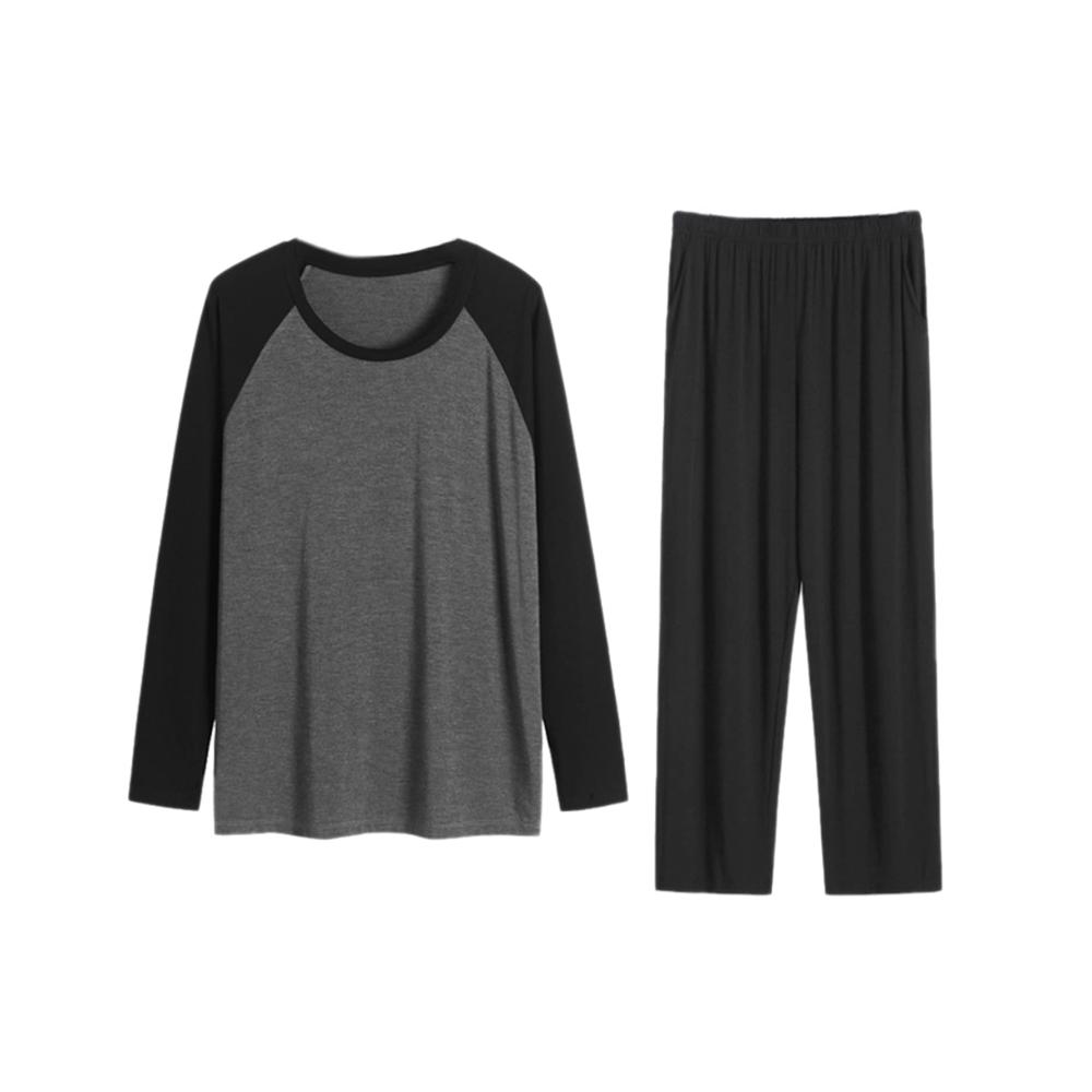 Herren-Pyjama-Set aus Modal mit langärmeligem Oberteil und Hose – Bequeme Nachtwäsche mit Taschen