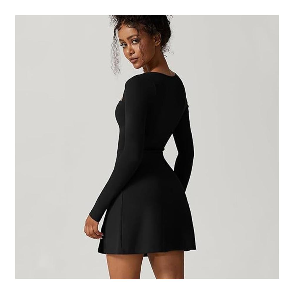 Sexy Langarm Party Damen Cocktailkleid mit Square Neck - Enges Minikleid mit Schlitz perfekt für Herbstkleidung und elegante Abendveranstaltungen