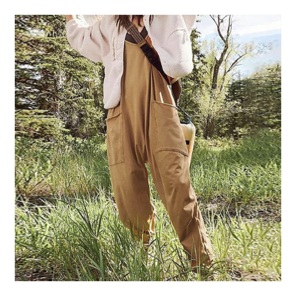 Ärmellose Damen Latzhose mit Großen Taschen und Reißverschluss – Oversize Jumpsuit für Arbeit & Freizeit