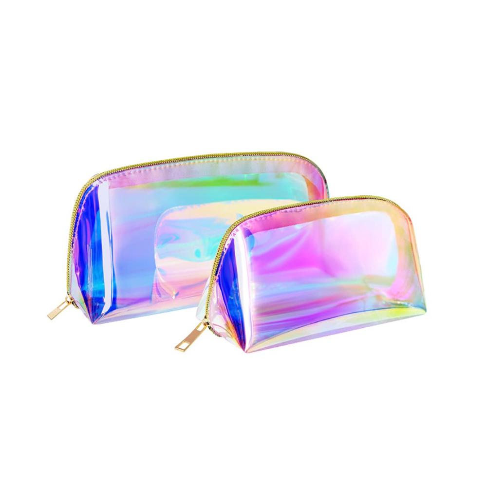 Holographischer Kosmetikkoffer für Damen – Tragbare transparente Make-up Tasche mit Münzfach und Reiseetui (2er Set