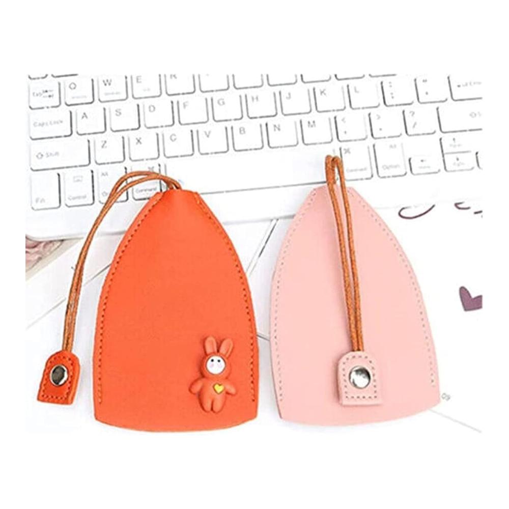 Leather Key Holder Pack - Cute Fruit Designs Unisex Pull-Type Key Pouches for Household Use (Red Cat) - Set of 4