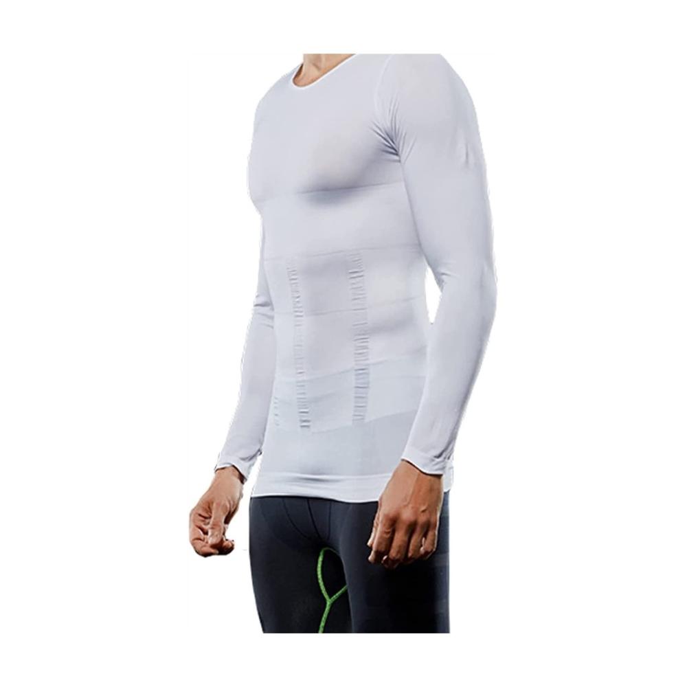 Herren Shapewear Langärmelige Kompressionshemden elastisch & atmungsaktiv (Schwarz M / Weiß XL