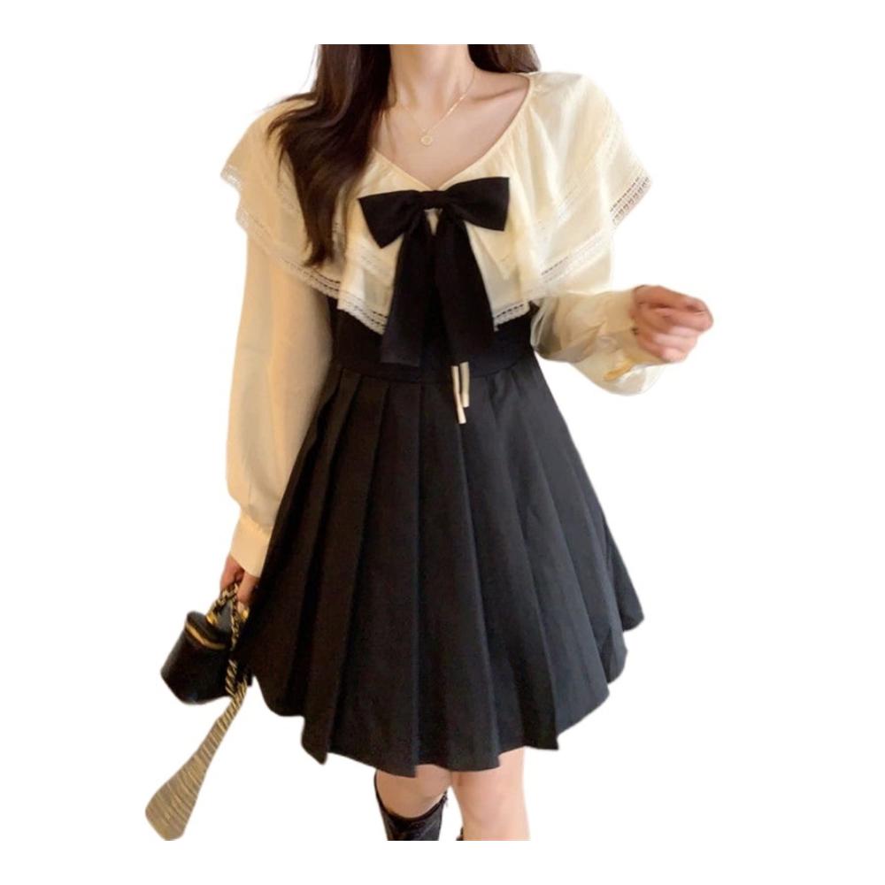 Pareos & Strandkleider Damen Zweiteiler Minikleid mit Plissee Niedlich und Chic für Frühling/Herbst Party – Lolita Style