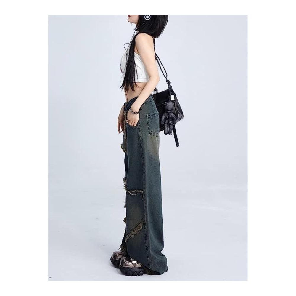 Y2k Vintage Star Straight Wide Leg Jeans | High Waist Baggy Denim Pants