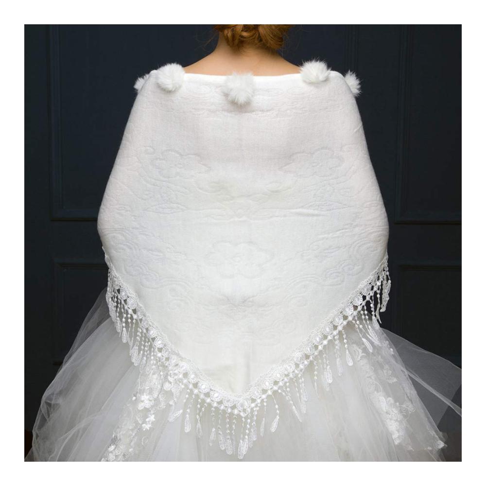 Winter Hochzeitsschals mit Pompom Quaste - Damen Umschlagtücher und Schals für die Braut Dreieckige Hochzeitsjacken für elegante Wärme