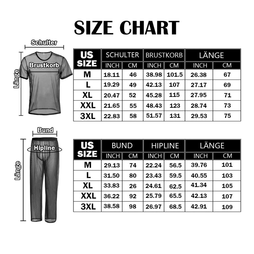 Herren Transparente Schlafanzug-Sets Sexy Mesh T-Shirt und Lounge-Hose von ZAIGELUO – Bequeme Nachtwäsche