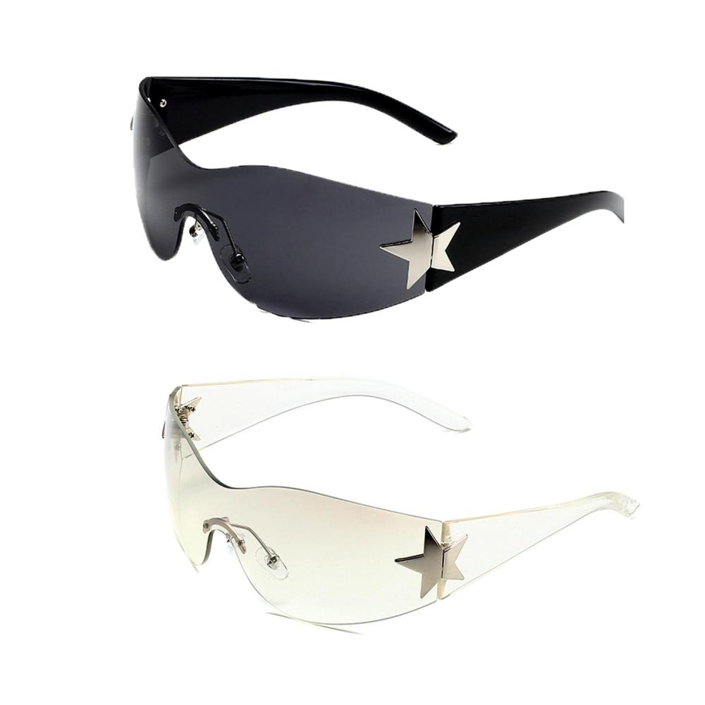 Randlose Y2K Sonnenbrillen 2 Stück Set - Retro UV-Schutz für Damen und Herren
