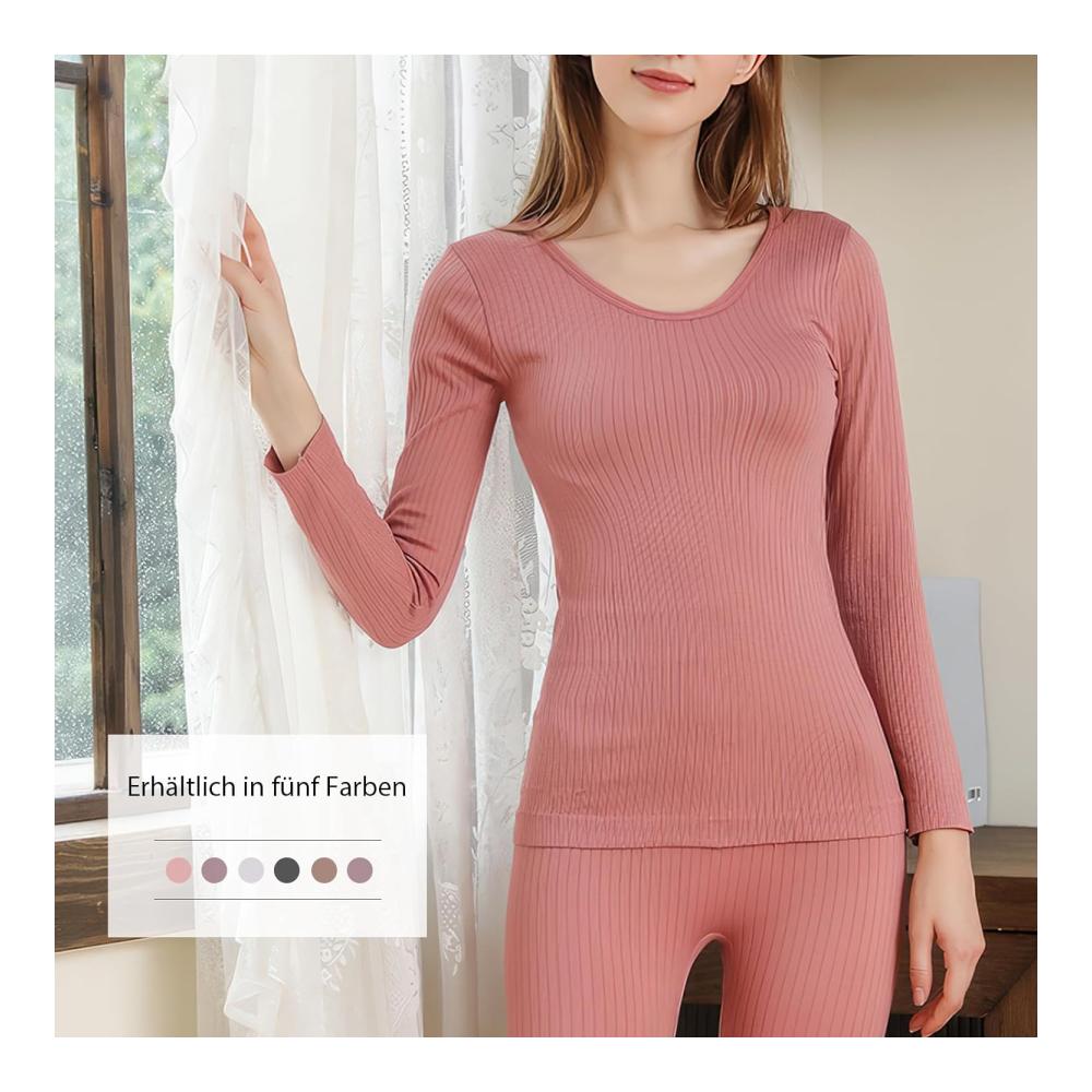 Thermische Damenunterwäsche Set Herbst/Winter - Pink Eng anliegendes Langarmshirt & Hose