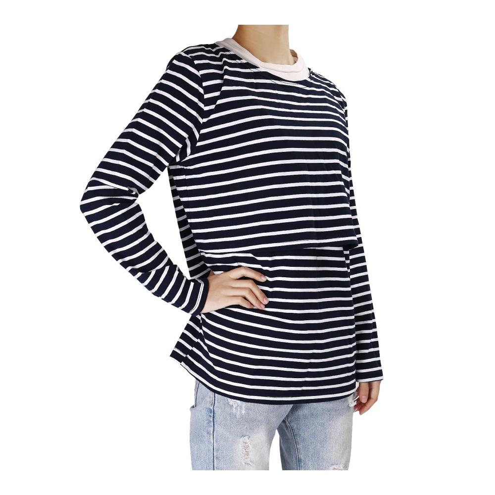 Mutterschafts-Langarmshirt UTOVME Stilltop für Damen Doppellagiges Stillen Streifen-Design Still-Shirt mit langen Ärmeln für Mütter