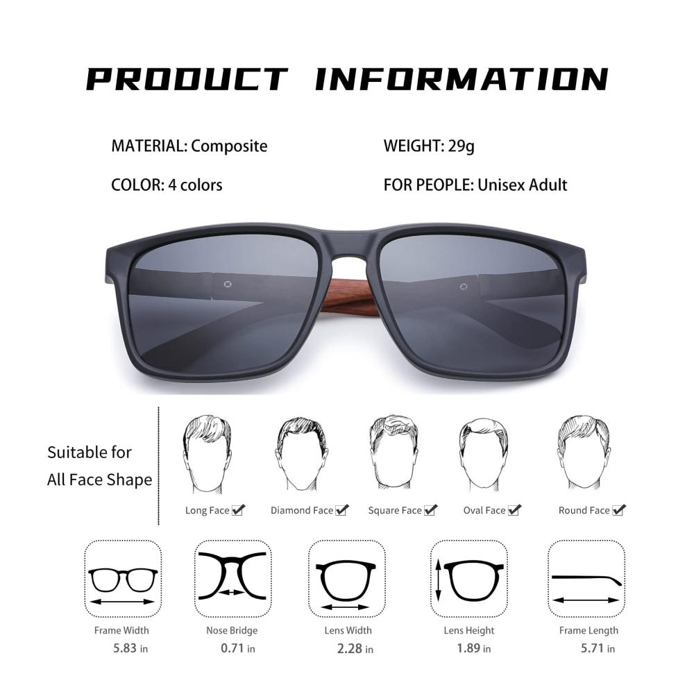 Polarisierte Rechteckige Sonnenbrille mit UV400 Schutz - Klassisches Design für Männer und Frauen ideal zum Fahren Angeln Reisen und Golfen