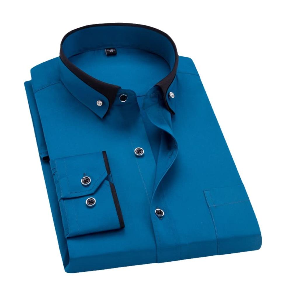 Herren Businesshemd - Marineblau Einfarbig Regular Fit Langarmhemd Button Down für Formelle Anlässe & Freizeit - Stilvolles Hemd für Arbeit Dating Bankett & Familie