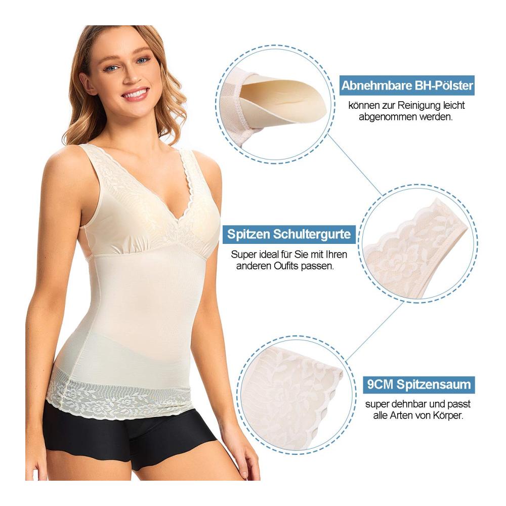 Figurformendes Damen Unterhemd mit Spitze - V-Ausschnitt Shapewear Cami Top für elegante Sommer-Outfits