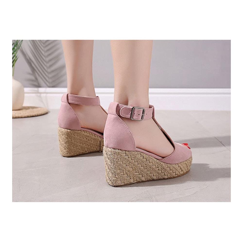 Damen Sandalen mit Keilabsatz - Bohemian Style - Pink - Größe 36