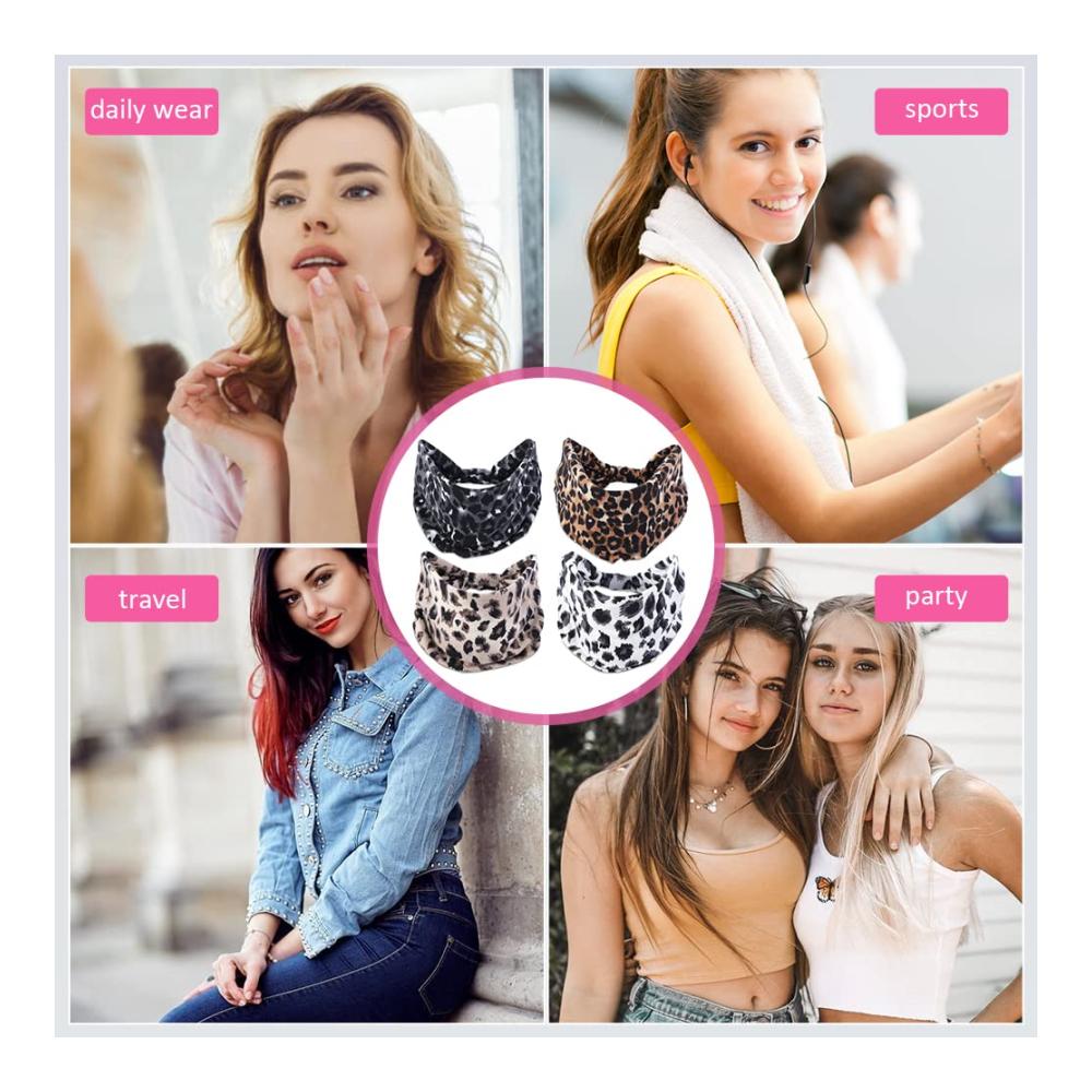 Sport-Stirnbänder Set für Damen - 4-teilig Haarband mit Knopf für Yoga und Sport modisch elastisch breitbandig