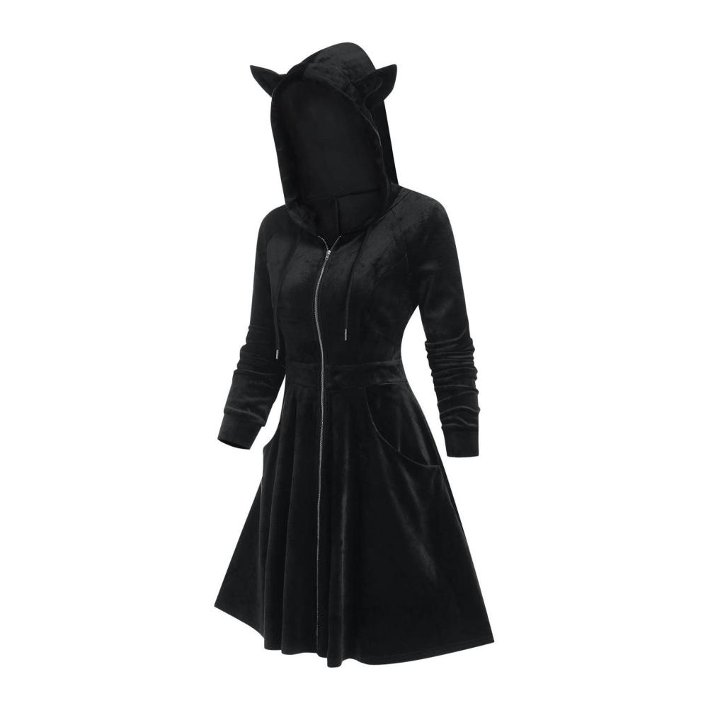 Damen Kapuzenpulloverkleid Herbst Gothic - Enges Minikleid mit Farbblock und Slim Fit Langarm Hoodie für Karneval Mittelalter Renaissance - Freizeitkleid in Punk-Stil