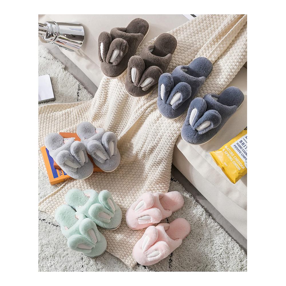 Cute Rabbit Ears Plush Womens House Slippers - Non-Slip Fuzzy Bunny Footwear