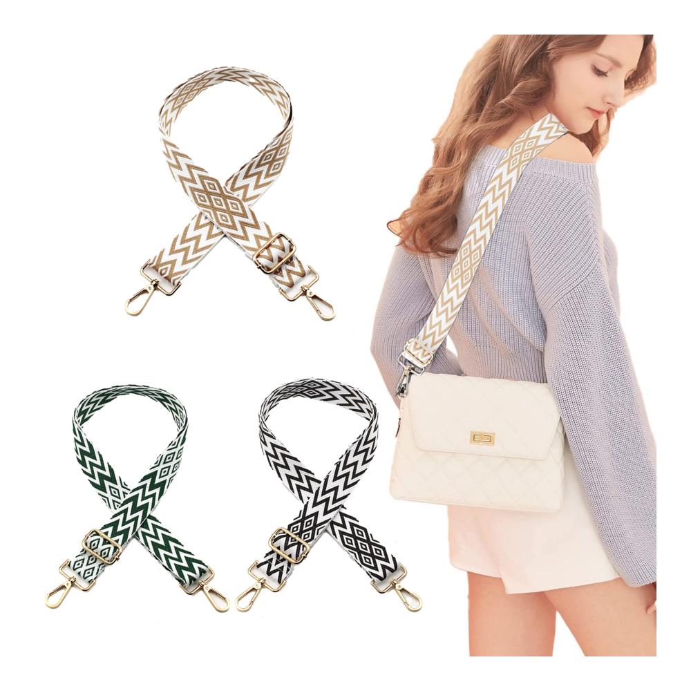 3er Set Verstellbare Taschengurte - Crossbody Schulterriemen mit Karabiner für Damen - Breite Gurte in Khaki Schwarz & Grün inkl. PKW-Halterung