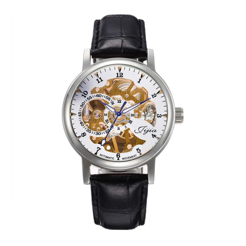 Damen Totenkopf Armbanduhr - Mechanischer Handaufzug Schwarzes Lederband
