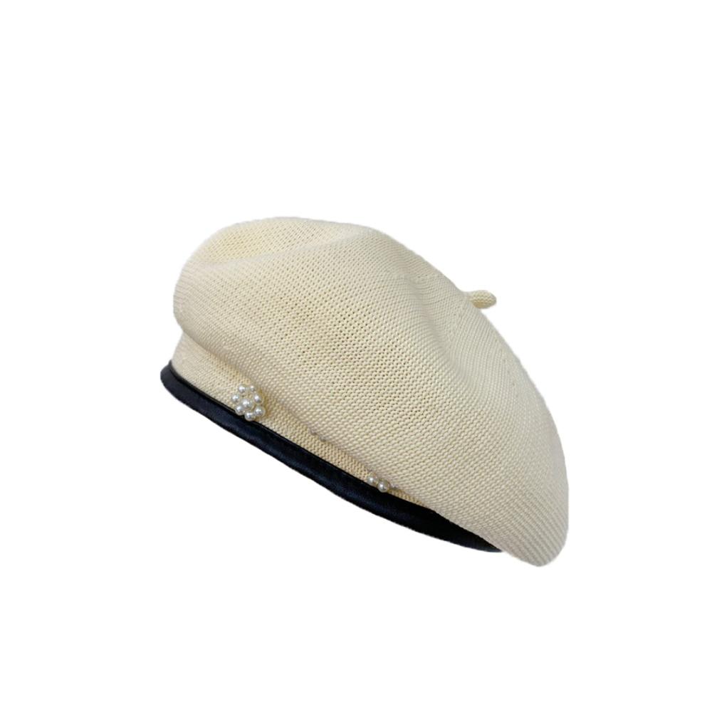 Sommer Baskenmützen für Damen Atmungsaktive Perlen-Damen-Baskenmütze im britischen Retro-Stil