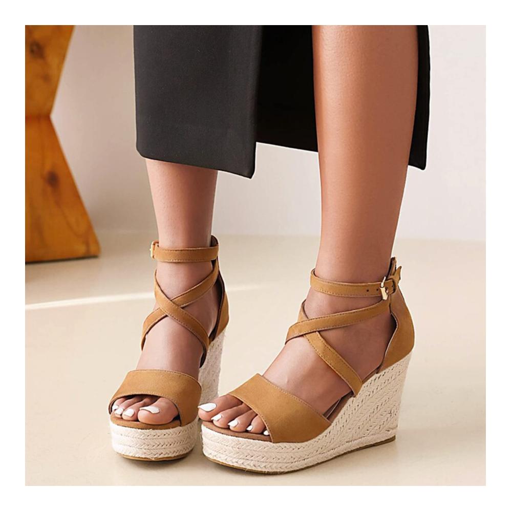 Damen Keilsandalen mit Plattform Schwarze Espadrilles mit Knöchelriemen Bequeme Sommerschuhe