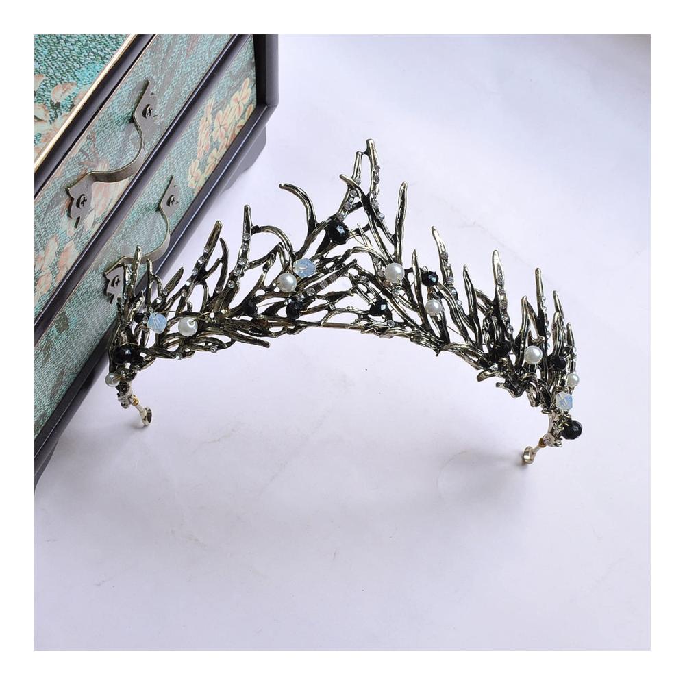 Schwarze Perle Diadem Vintage Haarkrone für Braut Hochzeit & mehr