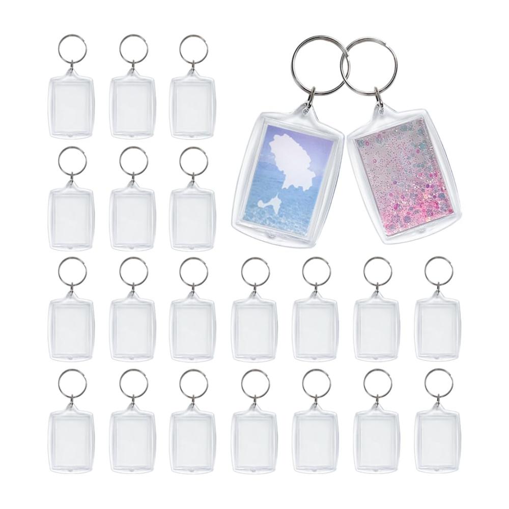 25 Stück Fotoschlüsselanhänger - Transparente Acryl Schlüsselanhänger für Damen mit Beidseitigem Fotoeinsatz und Schlüsselring - Blanko Acryl Anhänger für Personalisierte Schlüsselbunde