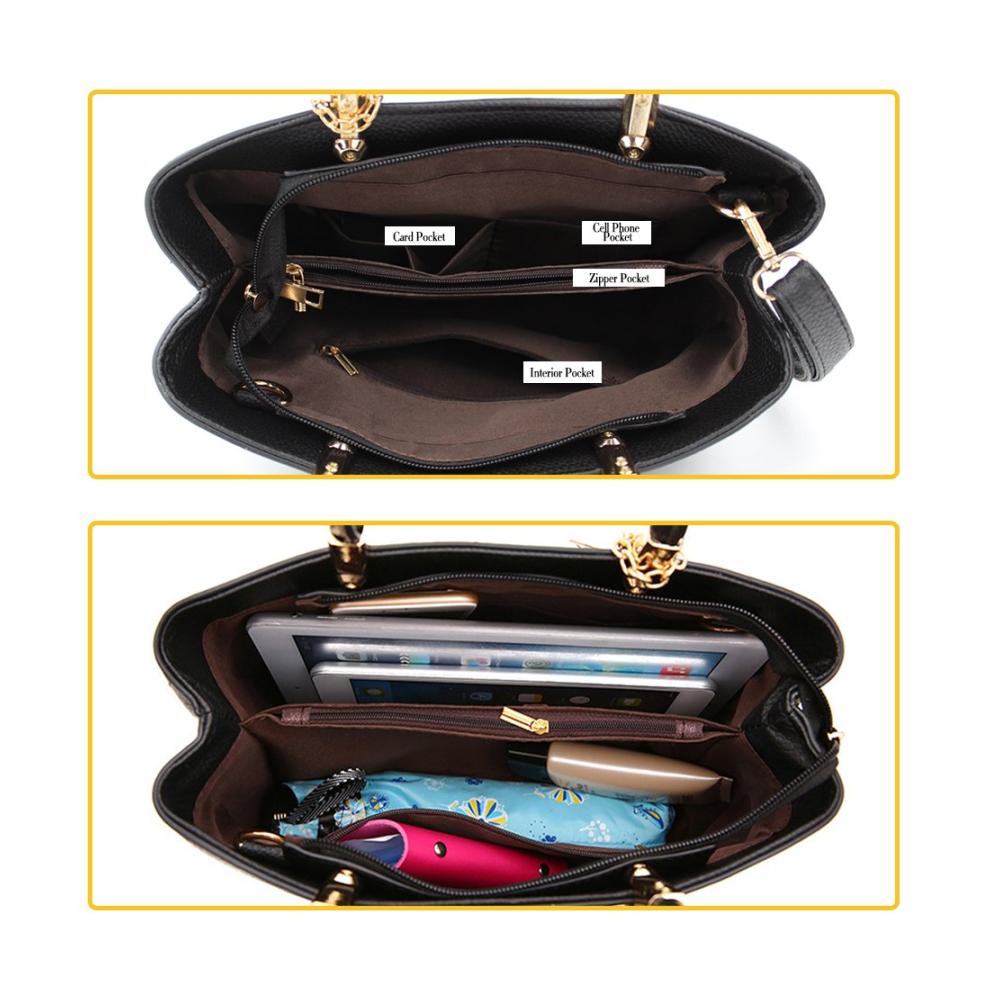 Damen Schultertasche aus echtem Leder - Große Shopper Handtasche in Schwarz stilvolle Umhängetasche für Frauen