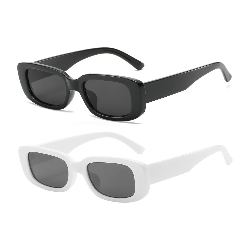 Damen Herren Vintage Retro Rechteckige Sonnenbrille - Stilvolle Modebrille mit UV400 Schutz in Schwarz-Weiß