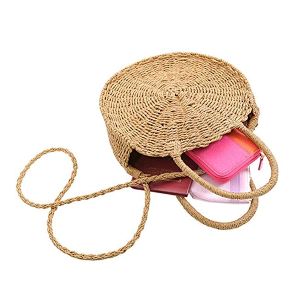 Gewebte Sommer Handtasche Damen Stroh Strandtasche mit Rundem Boho-Design - Perfekt für Frauen auf Reisen im Urlaub und in der Freizeit