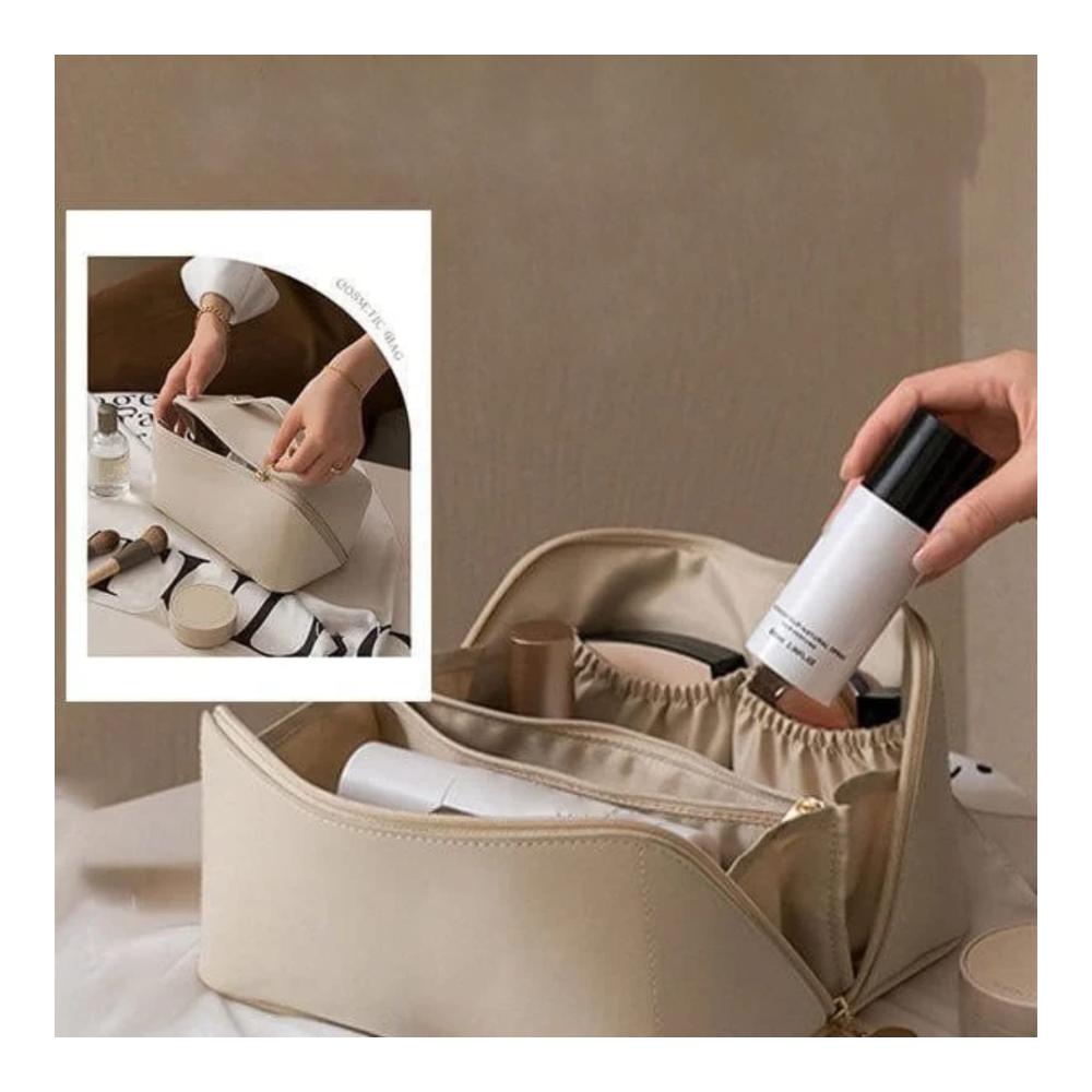 Große Kapazität Kosmetikkoffer für Frauen - Multifunktionale Reise-Make-up-Tasche mit Reißverschluss doppelte Schicht Griff und goldfarbenem Reißverschluss (Farbe Braun